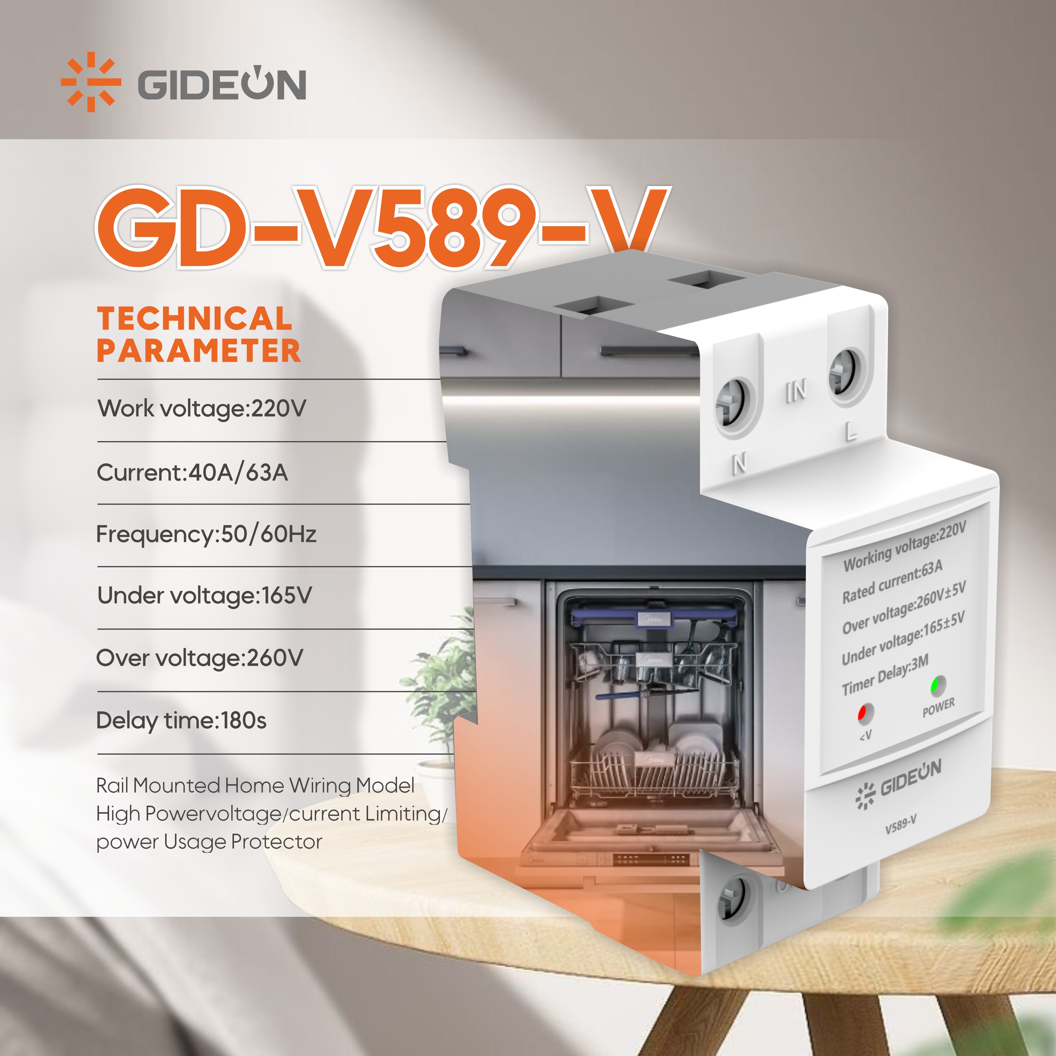 Protecteur de tension de rail DIN GD-V589-V: Protéger les appareils de maison de la tension