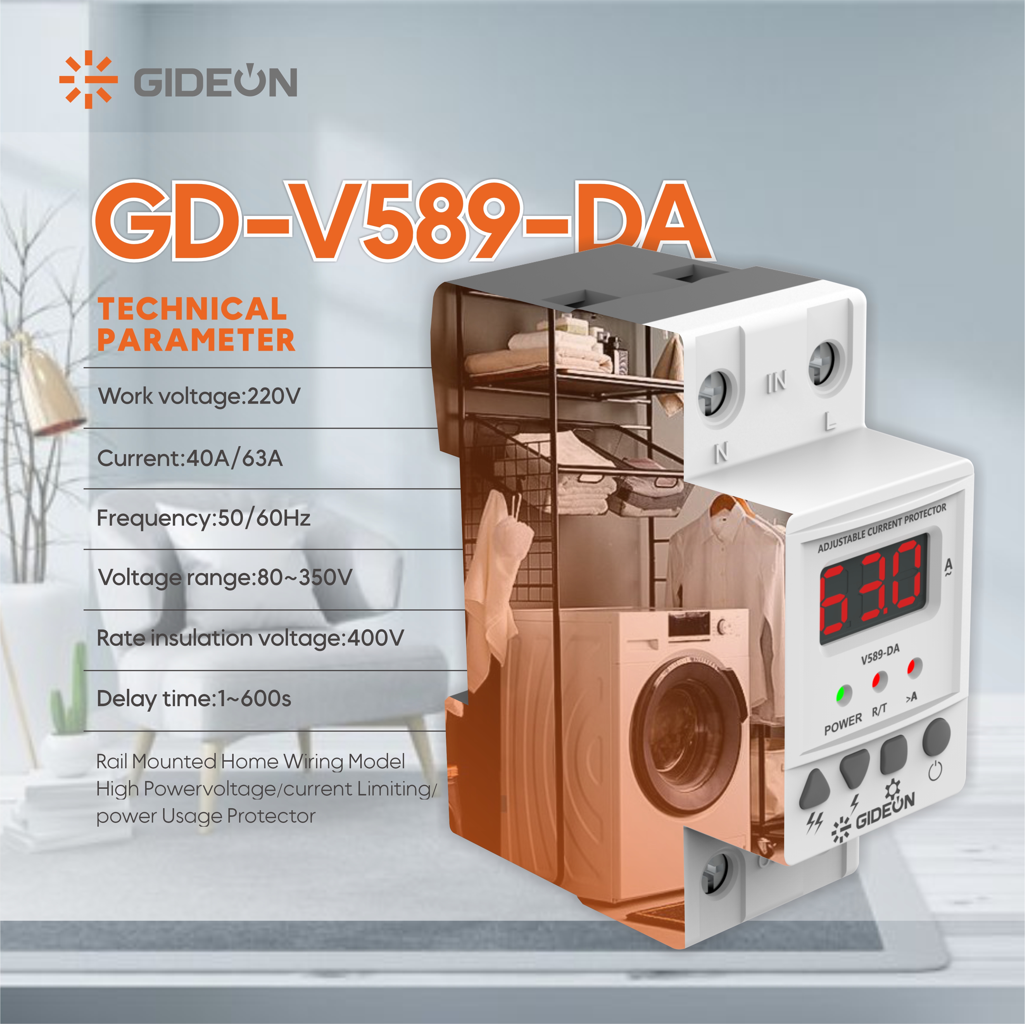 GD-V589-DA DIN Rail-Type Current Protector - Protection intelligente de la sécurité de l'électricité